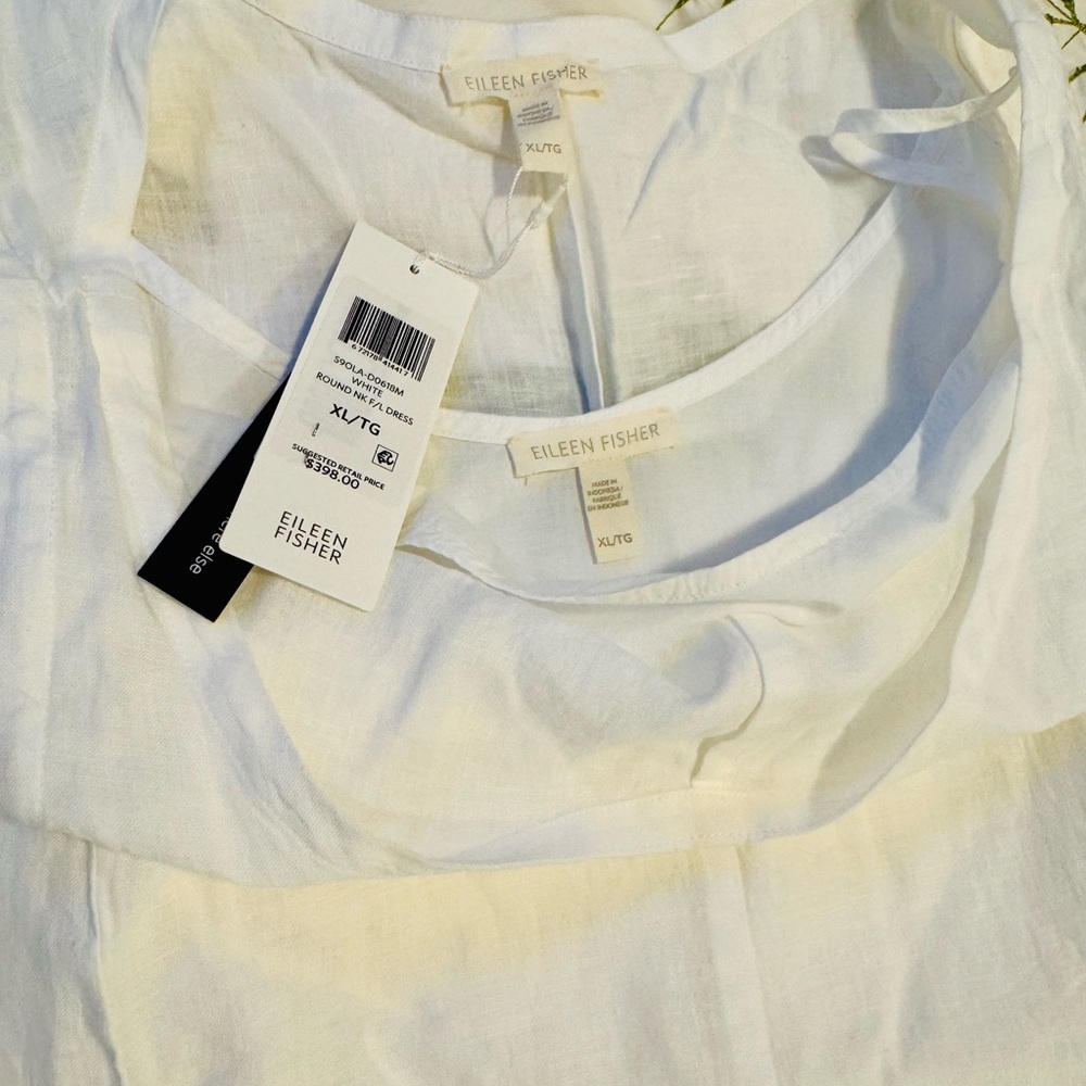 $400 NWT EILEEN FISHER White  Handkerchief w/ Ties Linen Scoop Neck Dress XL - Picture 6 of 15